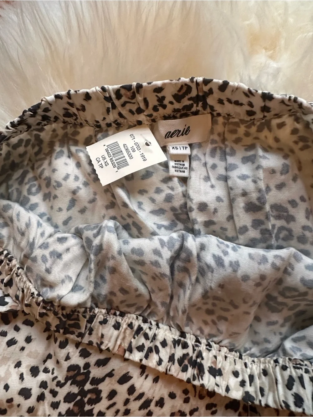 aerie Cream and Black Leopard Lace-Trim Midi Skirt